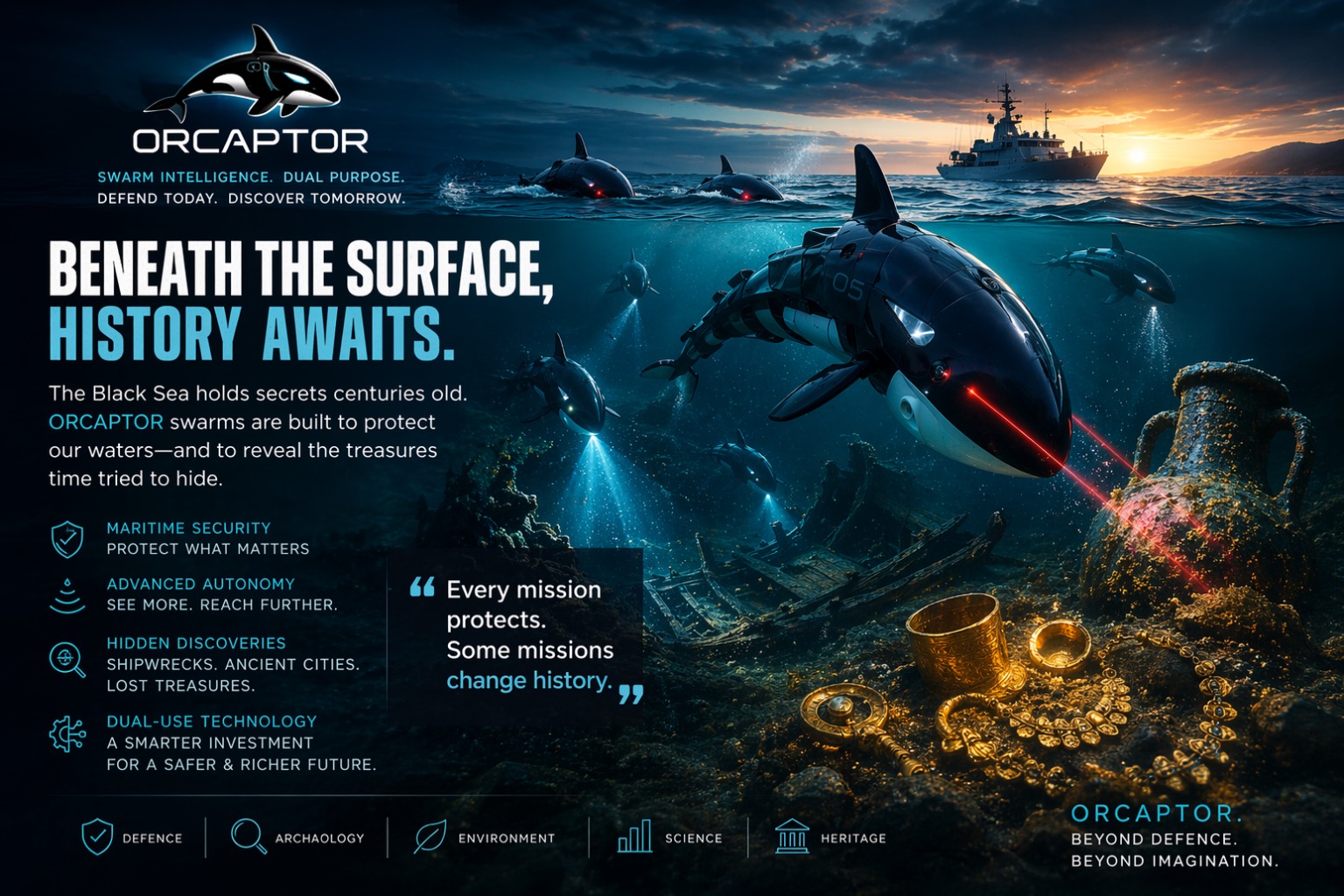 ORCAPTOR concept visual connecting maritime security and underwater discovery